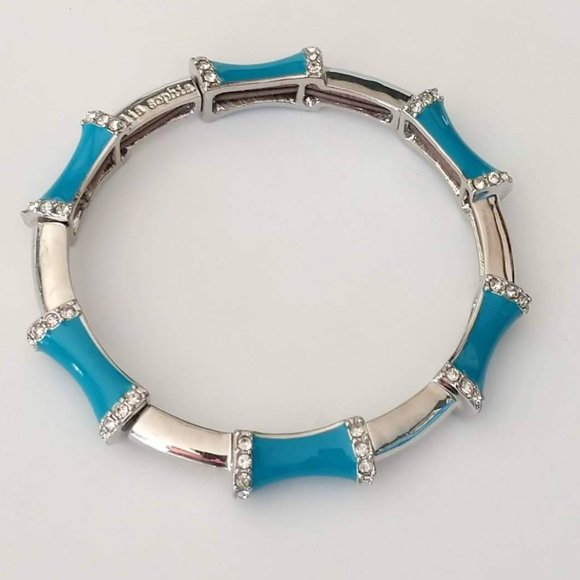 Silver and blue enamel w/crystals stretch bracelet - Picture 3 of 3